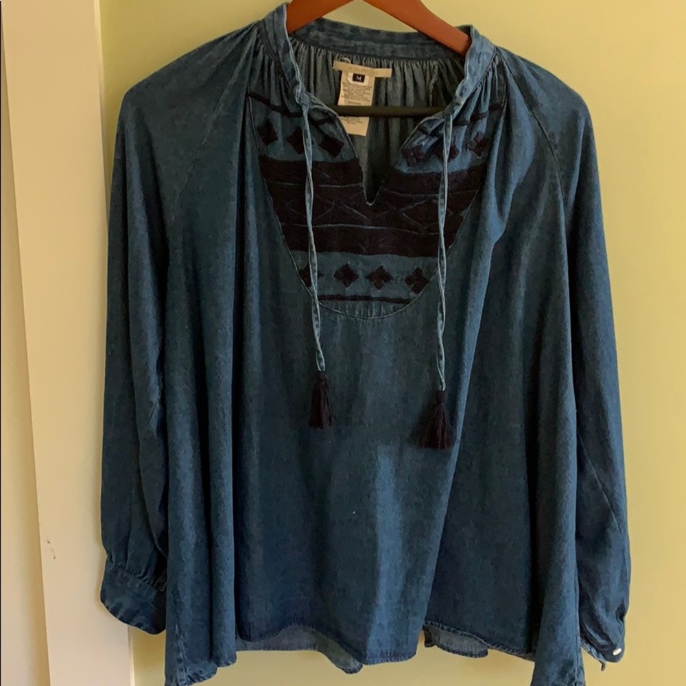 Anthropologie brand denim peasant blouse